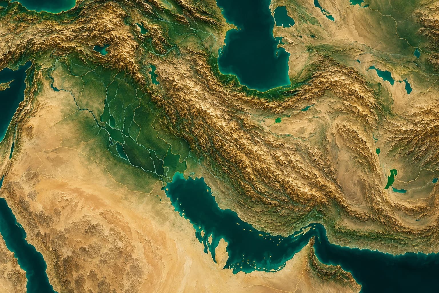 Illustrative relief map of Iraq and Iran